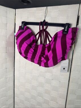 Shade & Shore Magenta and Burgundy Striped Bikini Top